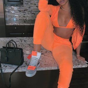 Neon Orange Velour Tracksuit, Bralette not included
